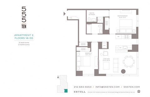 Floor plan for 2 beds, 2 baths, 1116 sqft